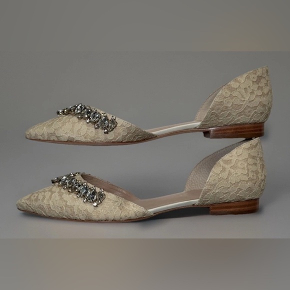 New Cecilia New York Rhinestone Lace Flats Shoes Wedding Sz 8.5 Ivory Cream $245 - Picture 6 of 12